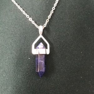 navy blue quartz silver necklace